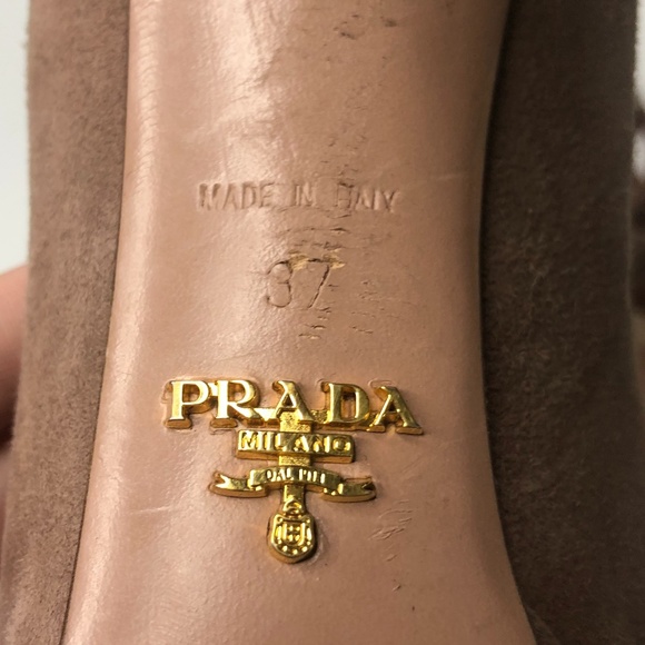 Prada Dark Tan Suede Elastic Ruched Strappy Heels - Picture 7 of 16